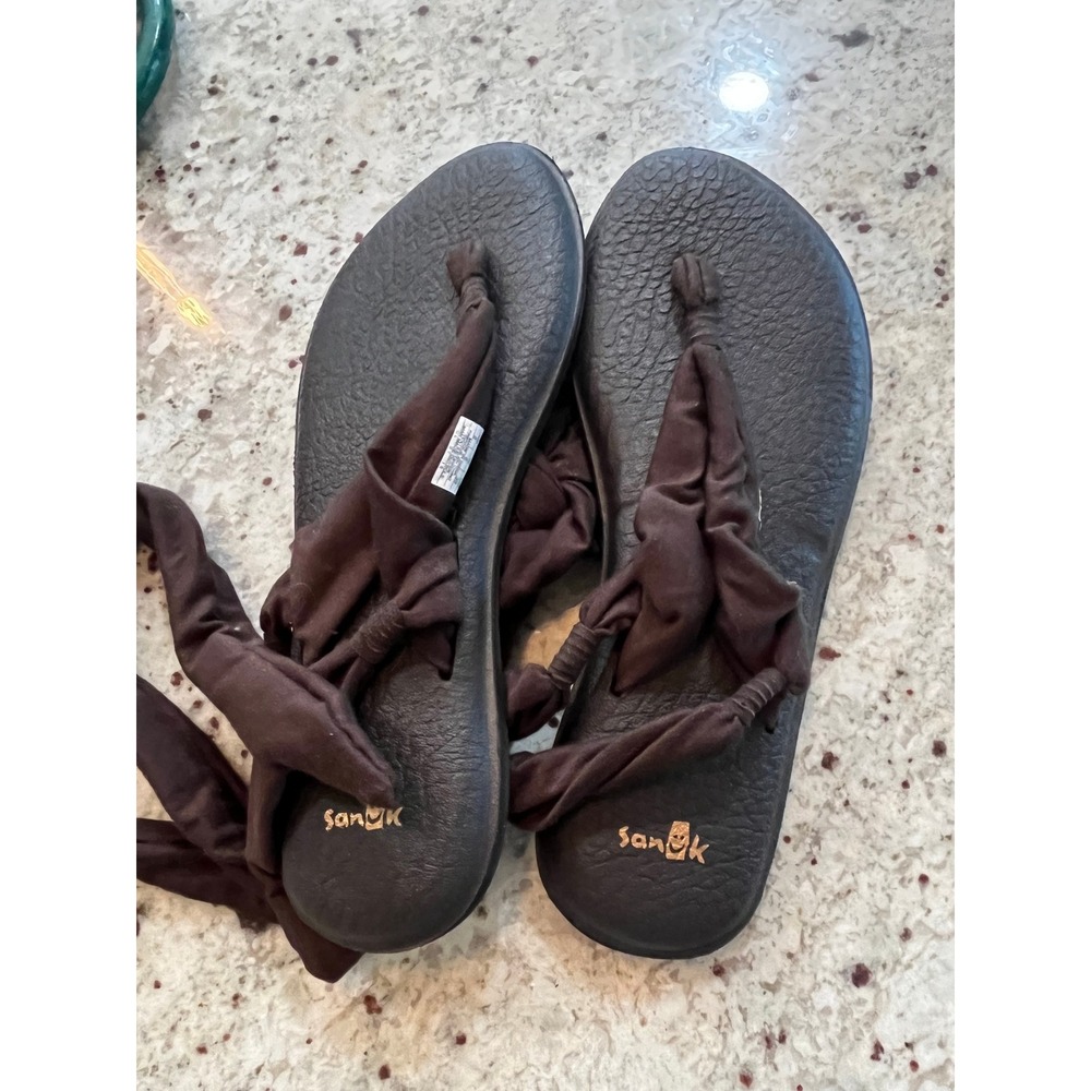 Sanuk Yoga Sling 2 Brown Knit Ankle Wrap Yoga Mat Sandals Womens 8